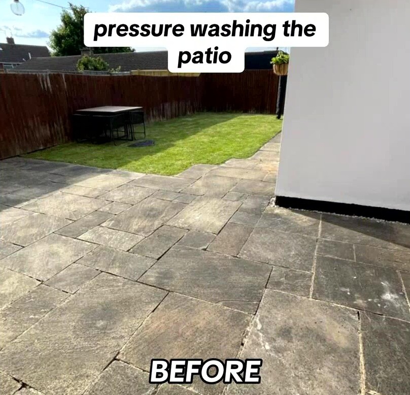Before pressure washing a patio.