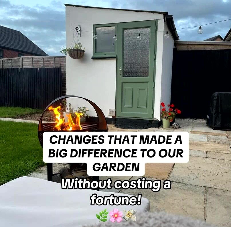 Garden makeover: inexpensive changes to a garden with a fire pit and shed.