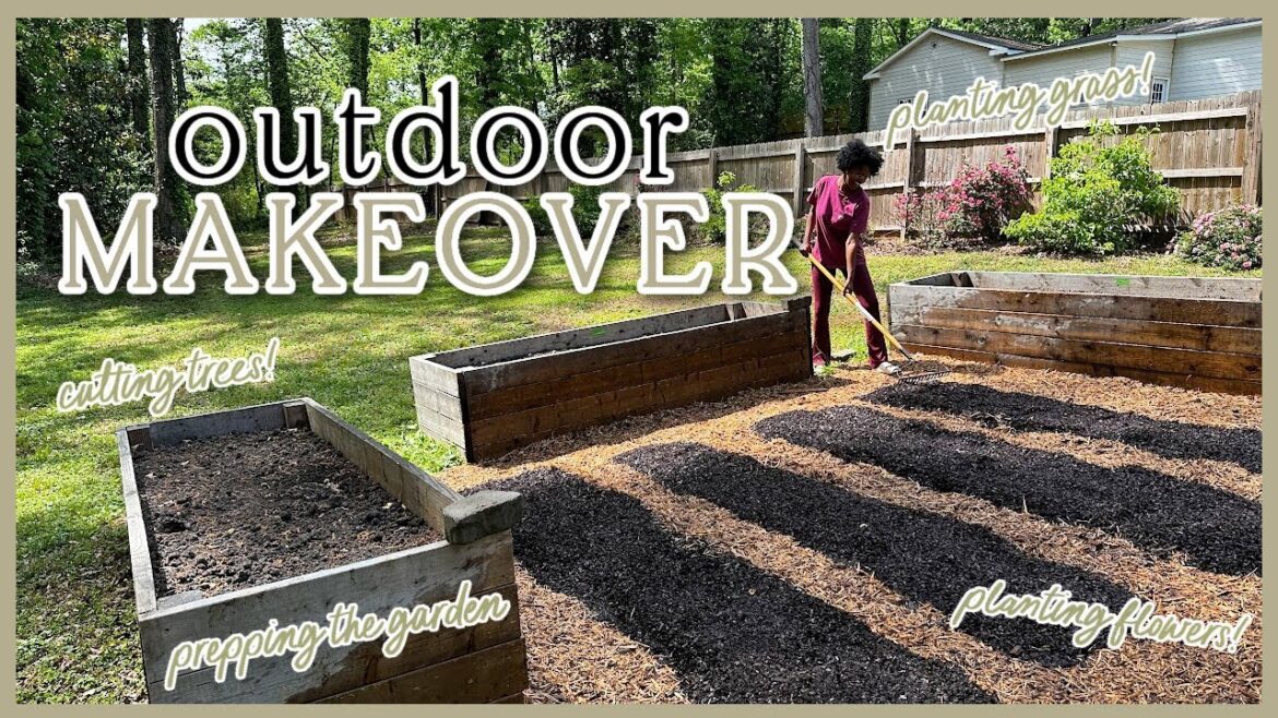 SPRING OUTDOOR MAKEOVER | Prepping the Garden, Backyard Cleanup, Planting Flowers, Trees & Grass 🌼