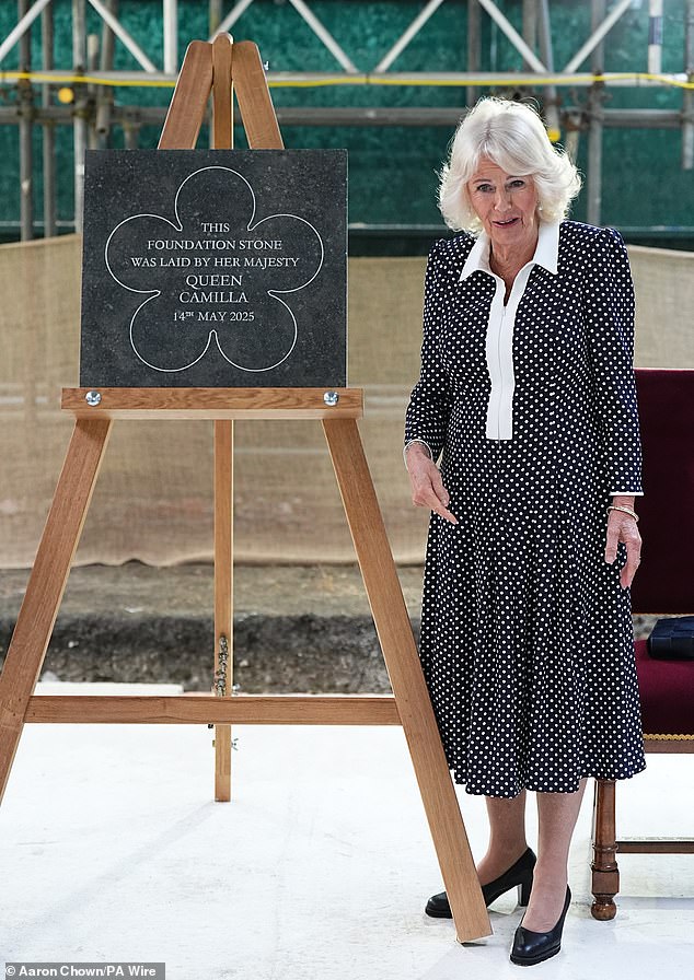 Camilla beamed as she unveiled the foundation stone before giving a short speech to those gathered