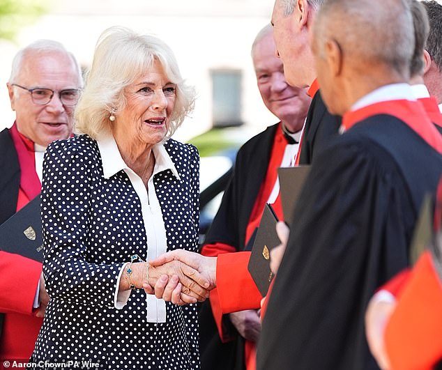 Camilla, who is patron of the Westminster Abbey Sacristy Project, was welcomed by the Dean of Westminster and met the architect behind the plans, Ptolemy Dean