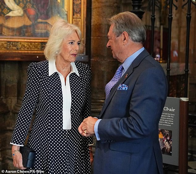 Queen Camilla also met up with her old pal Alan Titchmarsh at the event on Wednesday morning