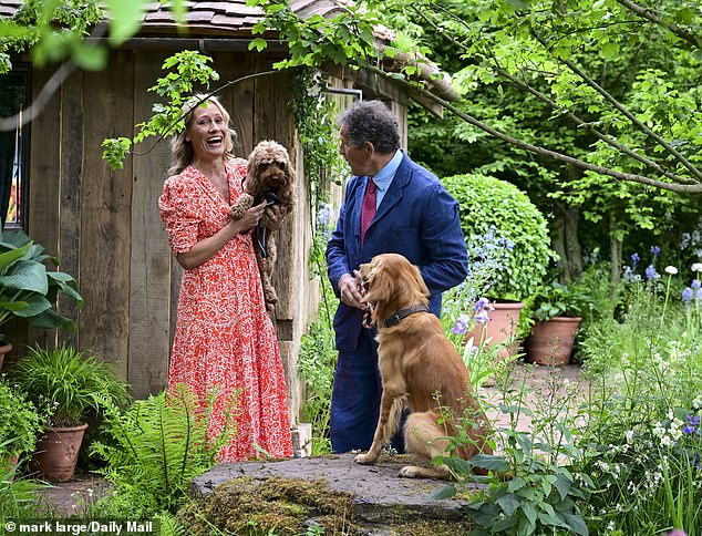 Sophie Wrayworth and Monty Don with their dogs in the RHS and BBC Radio 2 Dog Garden