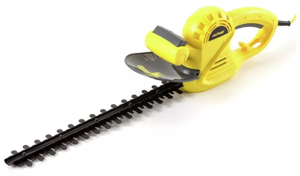 Yellow corded hedge trimmer.