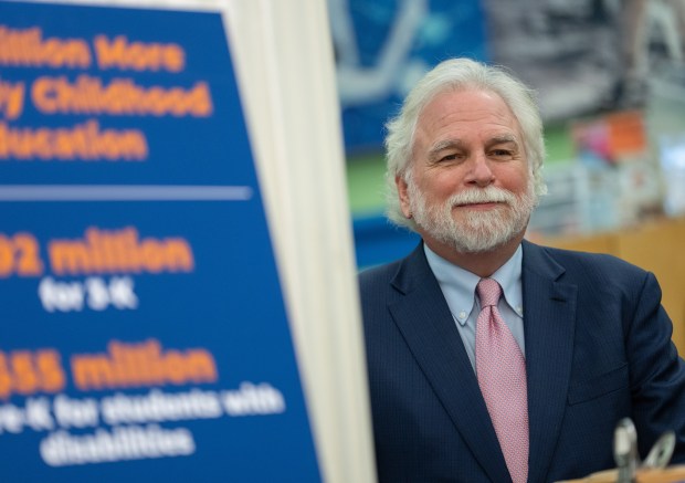 First Deputy Mayor Randy Mastro is pictured during a press conference announcing baselining funding annually for critical education programs Wednesday, April 16, 2025 at the DOE headquarters in Manhattan, New York. (Barry Williams/ New York Daily News)