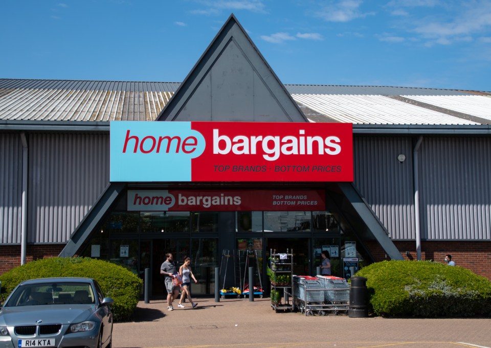 Home Bargains store entrance with shoppers.