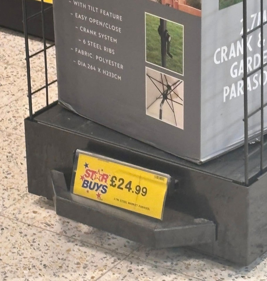 Star Buys garden parasol, £24.99.
