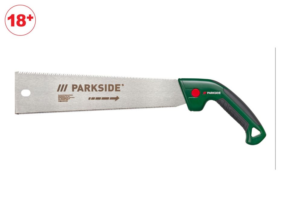 Parkside Japanese pull saw with angled handle.