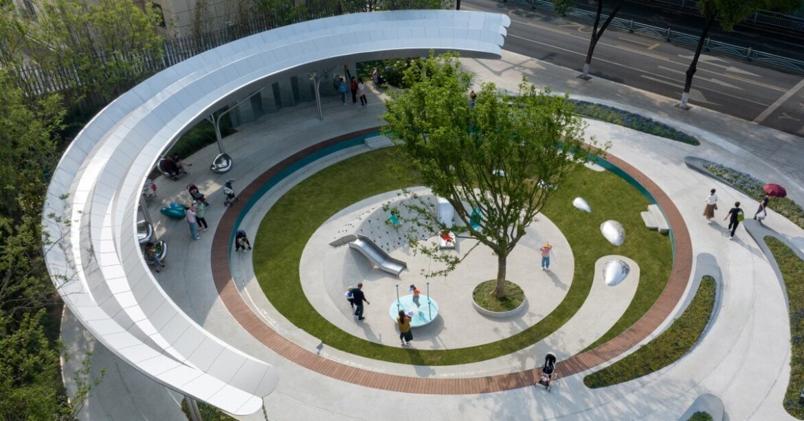 concentric pathways and gardens encircle HID's connective urban node in hubei, china
