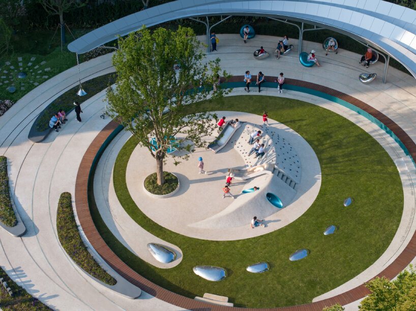 concentric pathways and gardens encircle HID landscape architecture's connective urban node in hubei, china