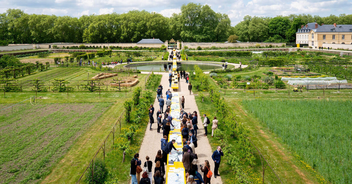 studio 5•5 stretches linear table through versailles’ gardens as open dialogue on climate studio 5•5 stretches linear table through versailles' gardens as open dialogue on climate