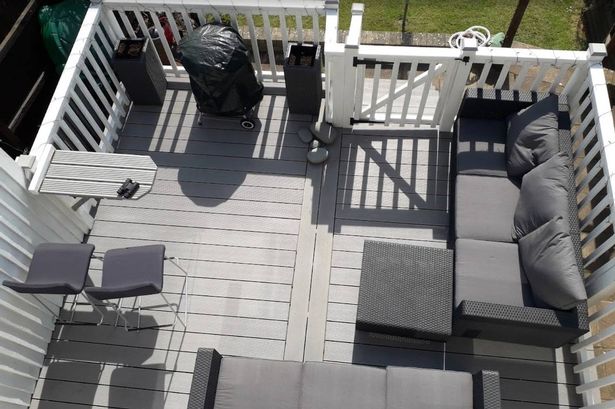 A photograph showing the completed decking at the house in Pontypool, Torfaen