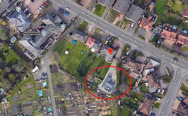 A Google Maps satellite view of the back garden bungalow in Walmley Ash Road in Sutton Coldfield 