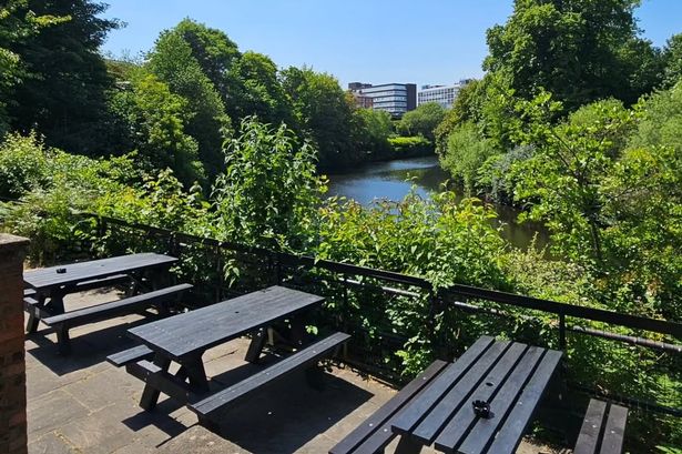 A Salford pub has been praised for its stunning beer garden offering perfect views of the River Irwell