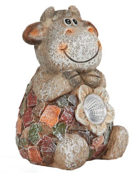 Solar-powered cow garden light.