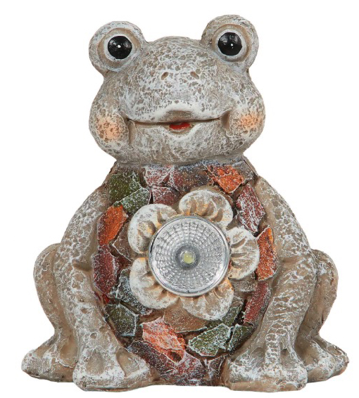 Solar-powered frog garden light.