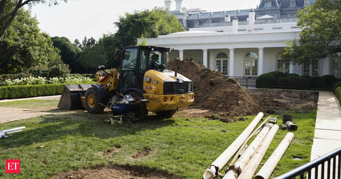 Rose Garden lawn torn up for new patio: Trump Brings Mar-a-Lago to D.C. — Rose Garden lawn torn up for new patio and towering Presidential flagpole