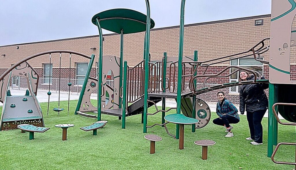 SDSU landscape architecture program partners with Brookings School District Landscape architecture students Cerington Jones and Isabelle Plagge are shown on a playground they helped develop for the Brookings School District.