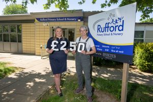 Amy photographed with Ruth of The Fine collective following a donation from Taylor Wimpey for Children's Gardening Week. 