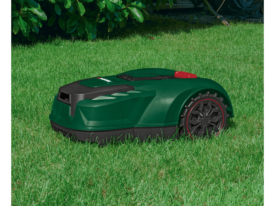 Robotic lawnmower on a lawn.