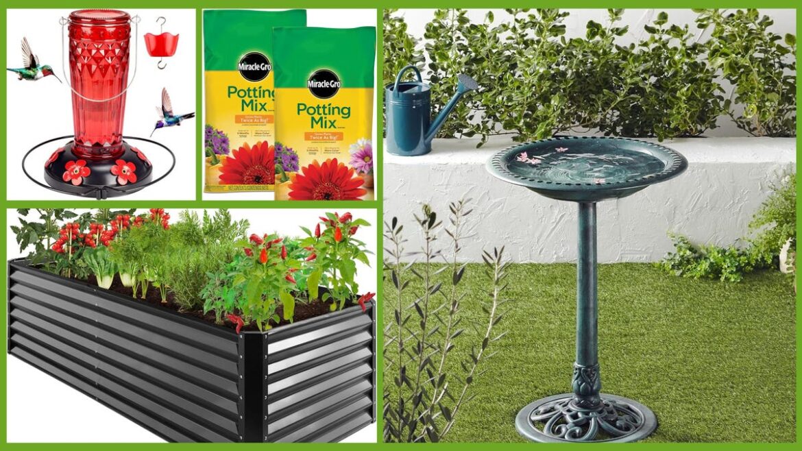 Hoses, weeding tools, garden beds Hoses, weeding tools, garden beds