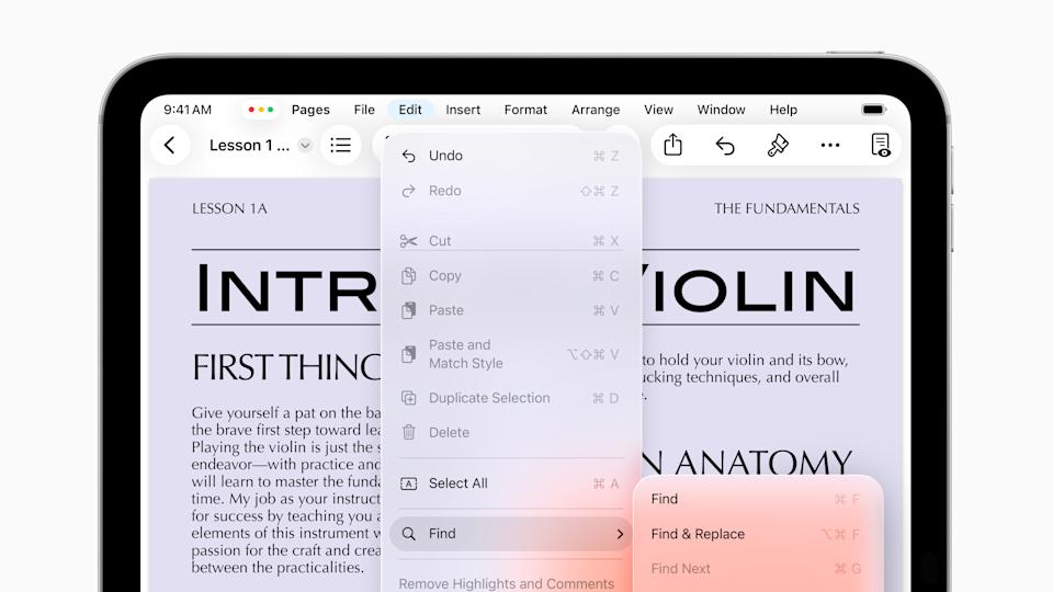 iPadOS 26 menu bar