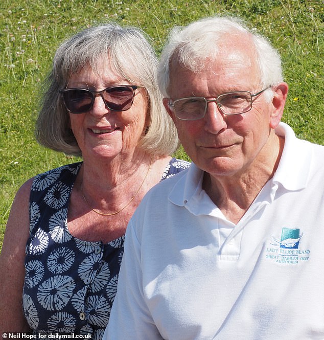 Artist Sally Blackford said: 'Most people respect this very special and beautiful place but people want their photo opportunities and they don't care if they break down the fences and hedges to get them.' Pictured: Local residents Sally Blackford and Richard Greenwood