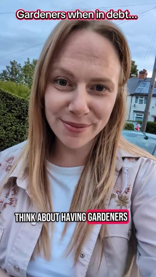Woman discussing gardeners and debt.