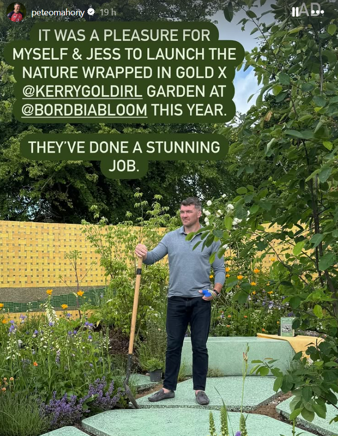 Man standing in a garden holding a gardening tool.