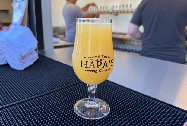 A Butterfly Wings hazy IPA from Hapa's Brewing Company, poured...