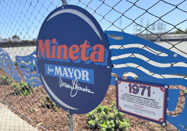 A rendering of a campaign button for former San Jose...