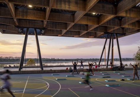 Studio Gang’s Sunset Canopy provides a dramatic setting for basketball and other activities. 