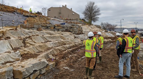 Installation of stone at Tom Lee Park