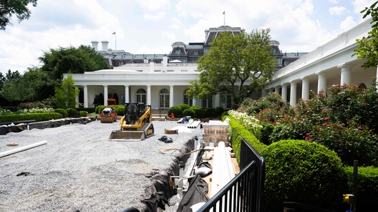 The Rose Garden is seen under construction at the White House in Washington, DC, on June 20, 2025. (AFP)