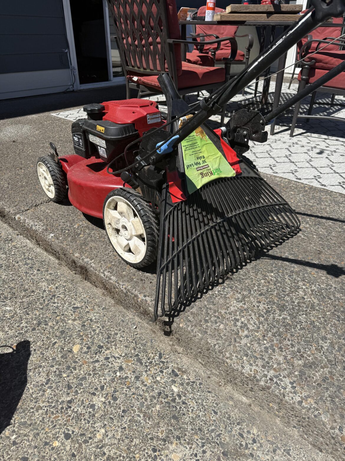 This didn’t work great - Leaf Rake loosely duct-taped striper