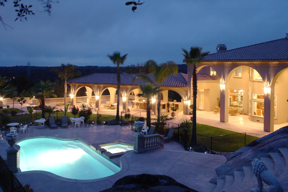 A huge new luxury home at sunset