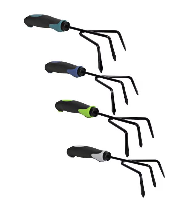 Four 12-inch cultivators with soft-grip handles.