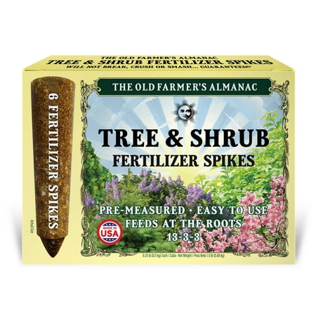 The Old Farmer's Almanac Fertilizer Spikes for Trees &amp; Shrubs, 13-3-3 Fertilizer, 6 Pack, 1.5 Lbs