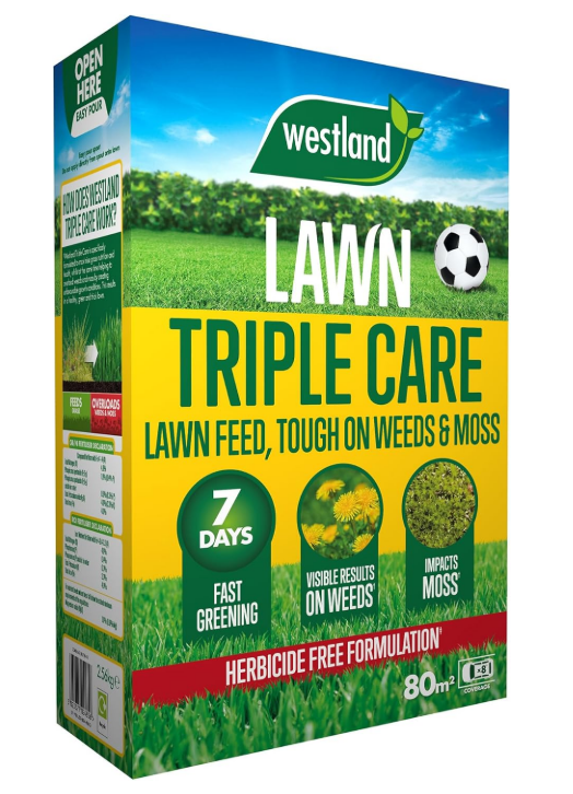 Westland Lawn Triple Care lawn feed product box.