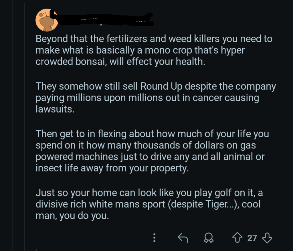 Average Reddit response to a picture of a nice lawn / North America