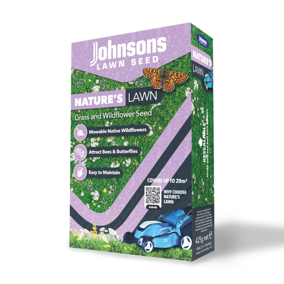 Packaging for Johnson's Nature's Lawn grass and wildflower seed.