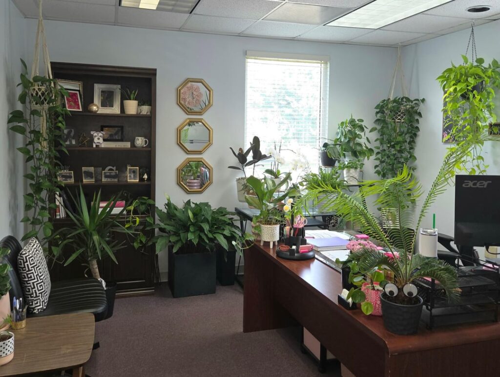 My office oasis with my plant buddies