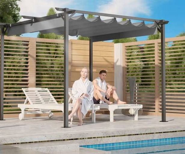 Weather-Resistant Metal Pergola with Retractable Sunshade