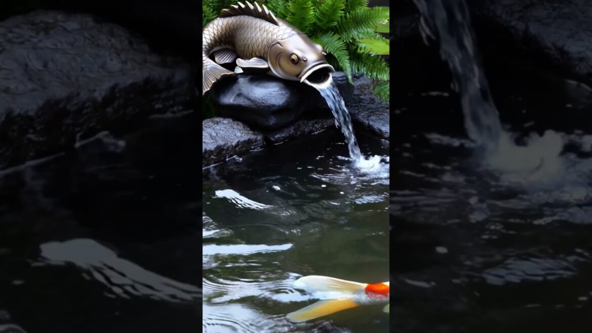 Fish Statue  Koi Pond Ideas #KoiFish #KoiPond #KoiPondIdea #KoiFishPondDesign #BackyardKoiPond