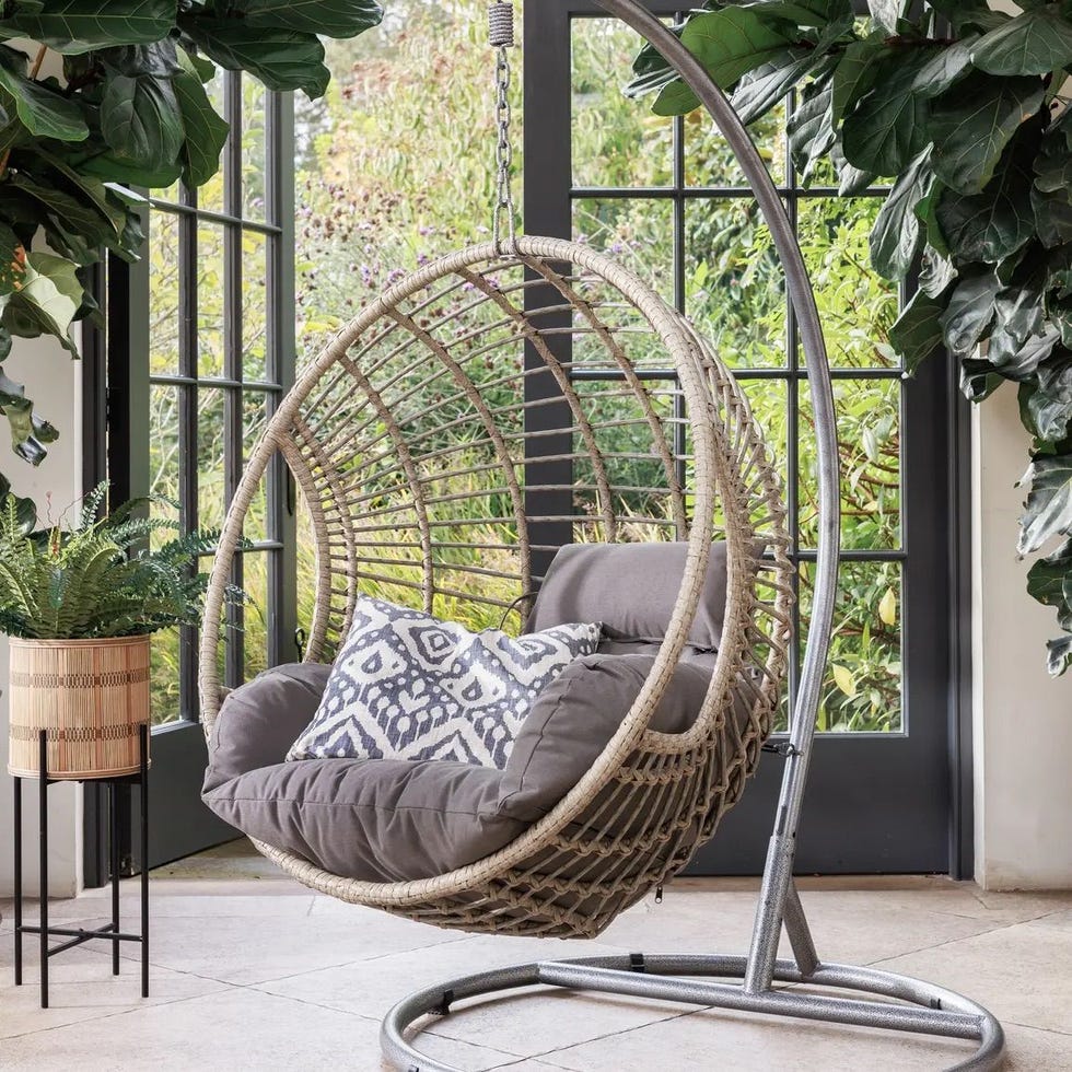 Castello Natural Garden Swing Egg Chair with Grey Frame