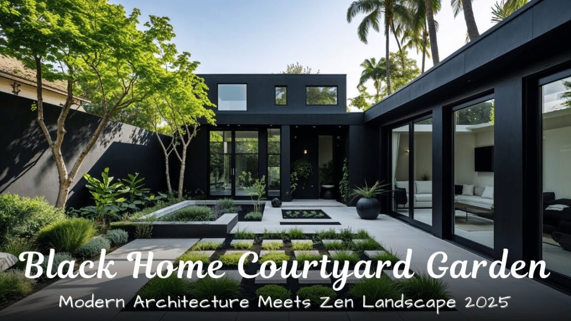 Minimalist Black Home with Courtyard Garden | Modern Architecture Meets Zen Landscape 2025
