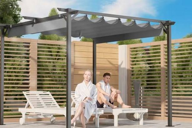 Weather-Resistant Metal Pergola with Retractable Sunshade