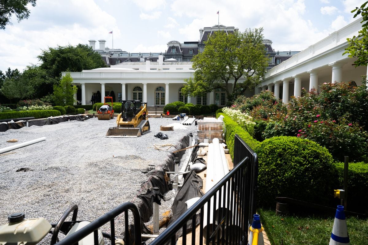 The Rose Garden is seen under construction at the White House in Washington, DC, on June 20, 2025.