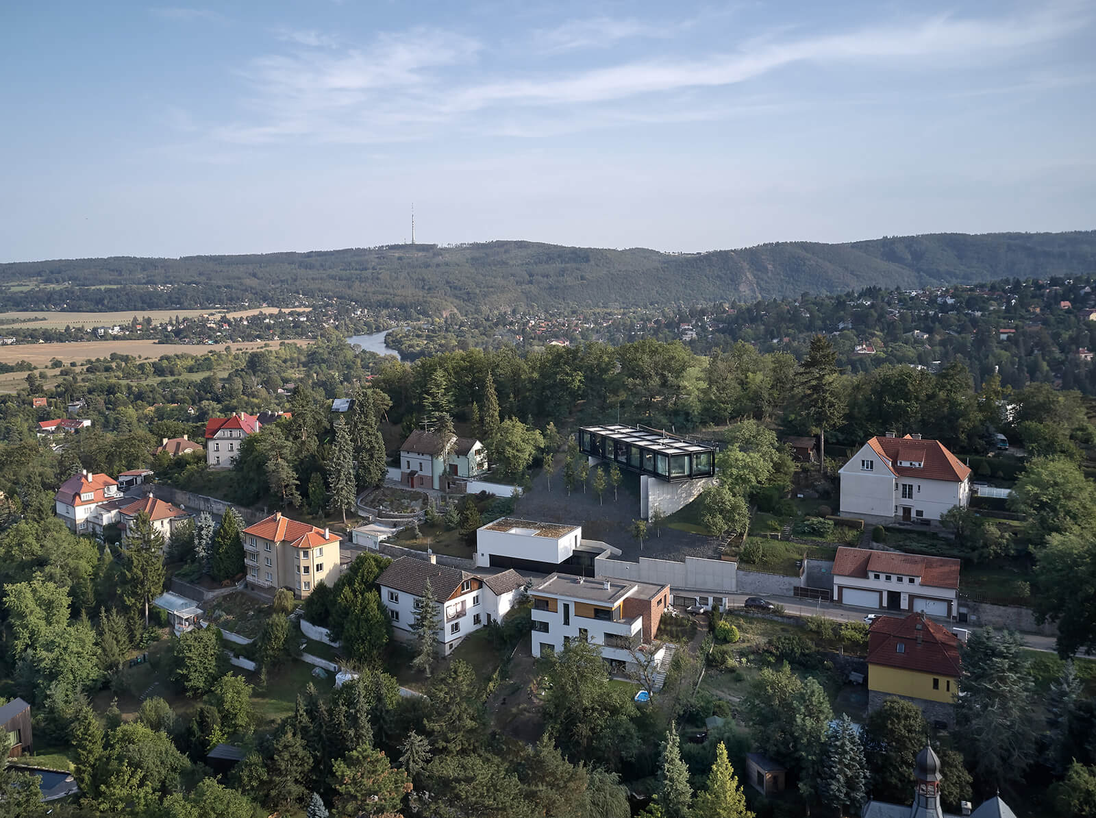 Aerial view of the Černošice’s villa district | Villa Sidonius | Stempel & Tesar architekti | STIRworld