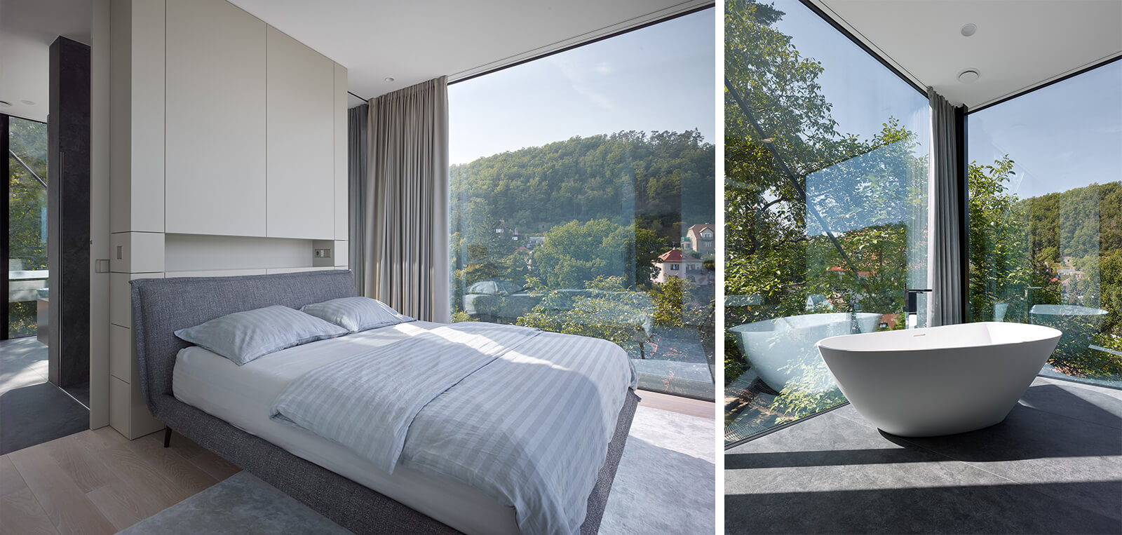 Bedroom area with a bath and panoramic views | Villa Sidonius | Stempel & Tesar architekti | STIRworld
